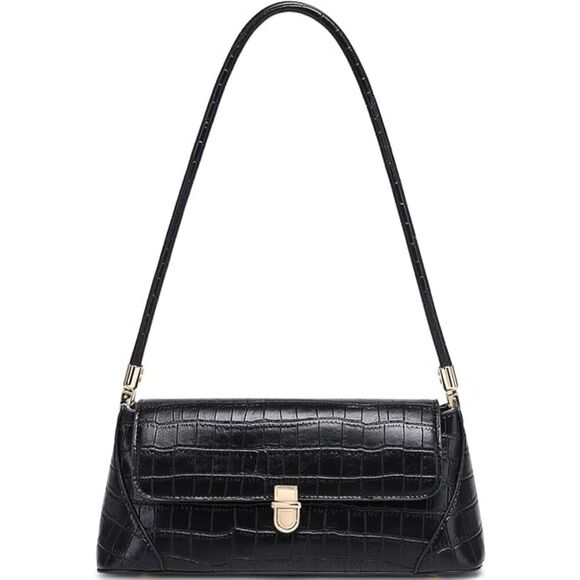 Vintage Black Crocodile Shoulder Bag, Crocodile Print  Women Crocodile Black Imported Vintage Retro Classic Cute Hobo Tote Clutch Bags